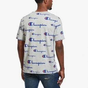 Champion Gray All Over Graphic Logo Crew Neck T-Shirt L